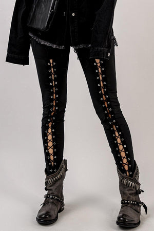 Lace Up Black Punk Leggings - MXSTUDIO.COM