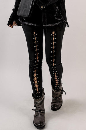 Lace Up Black Punk Leggings - MXSTUDIO.COM