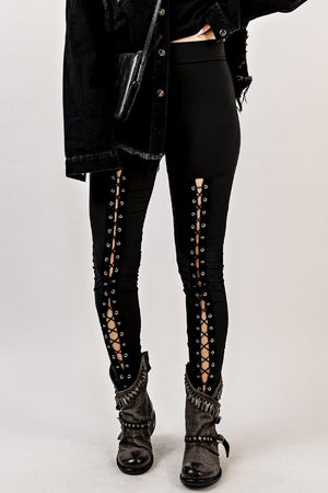Lace Up Black Punk Leggings - MXSTUDIO.COM