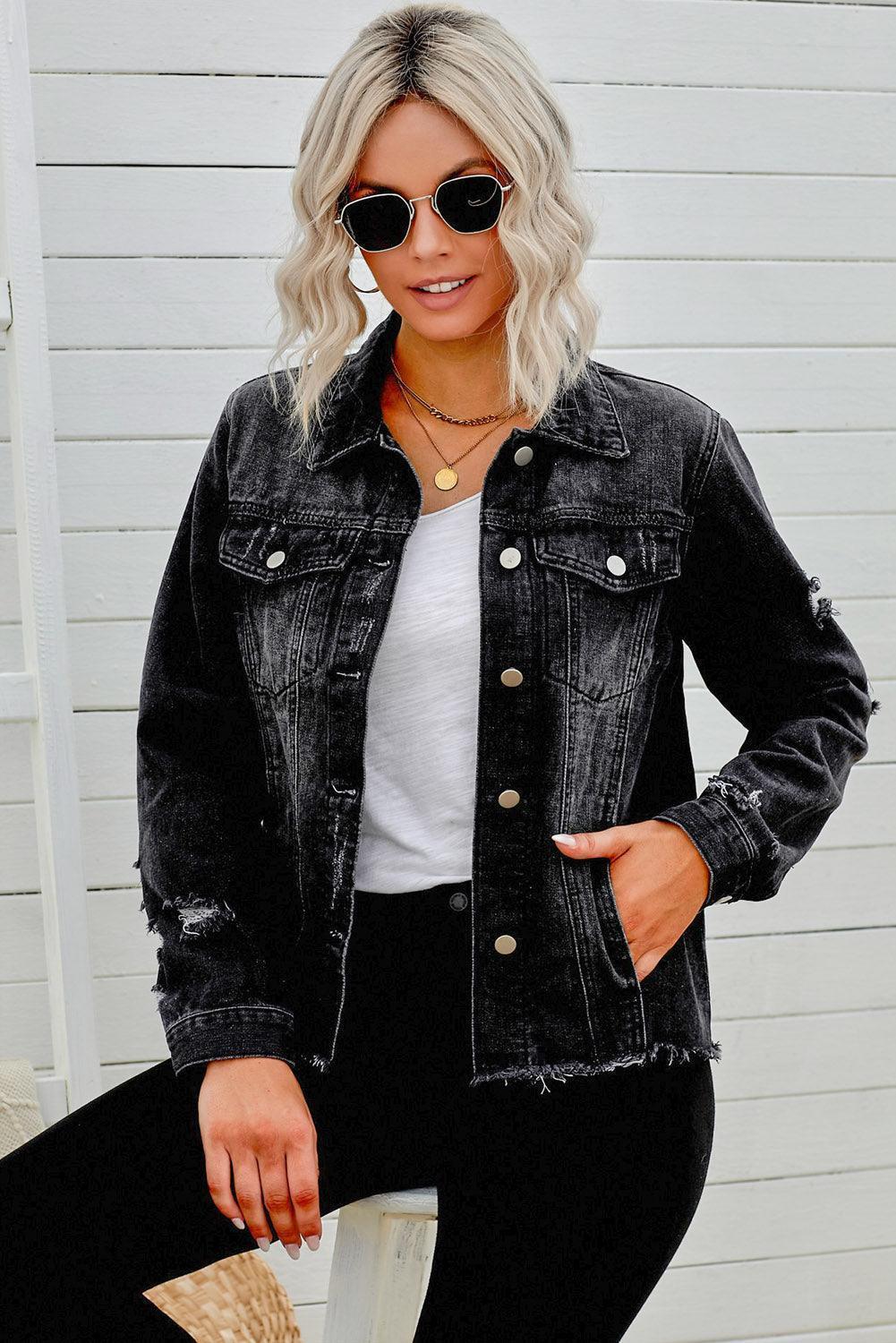 Lady Boss Distressed Denim Jacket - MXSTUDIO.COM