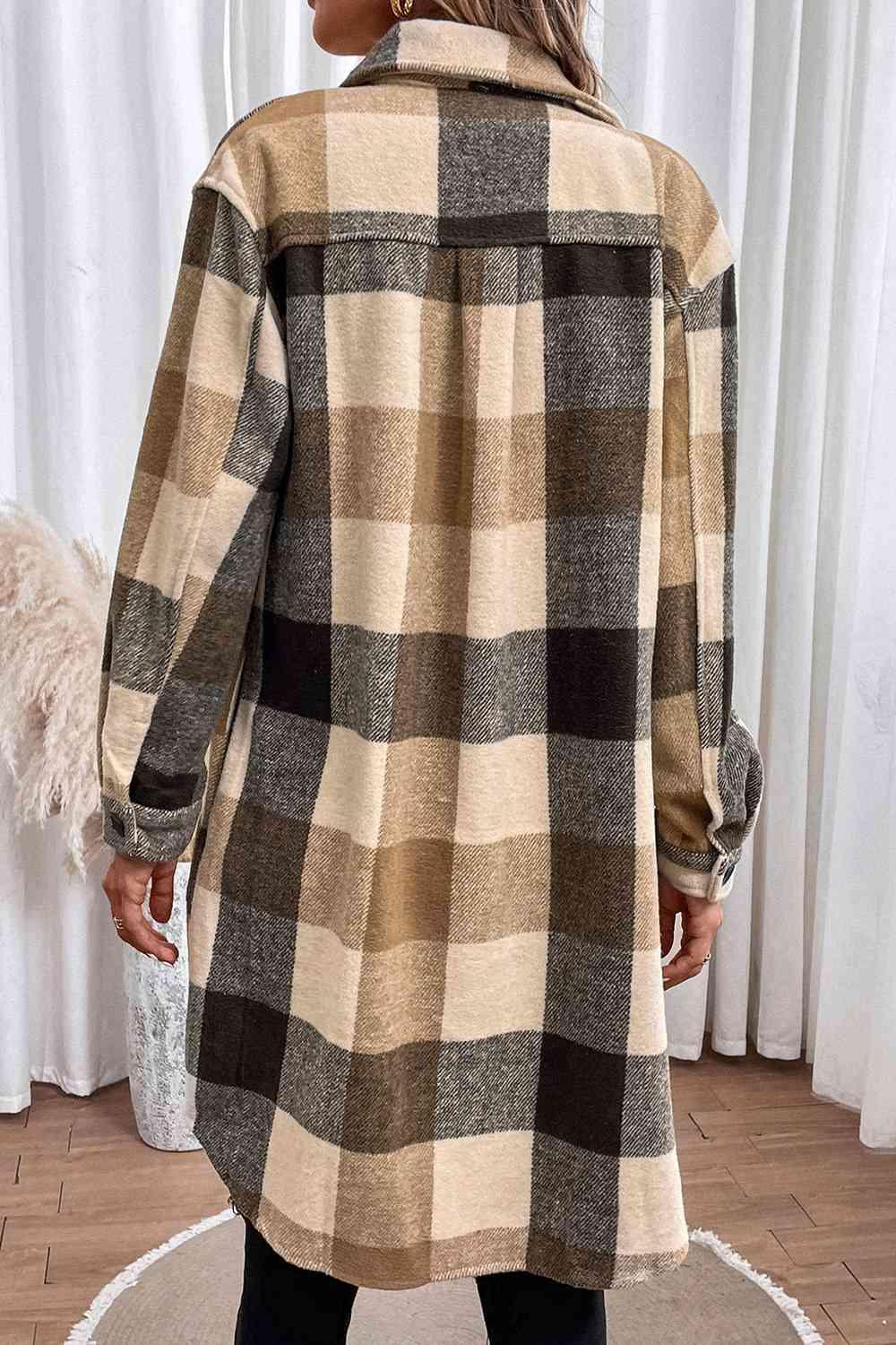 Laid-Back Vibe Buttoned Plaid Longline Coat-MXSTUDIO.COM