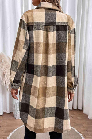 Laid-Back Vibe Buttoned Plaid Longline Coat-MXSTUDIO.COM
