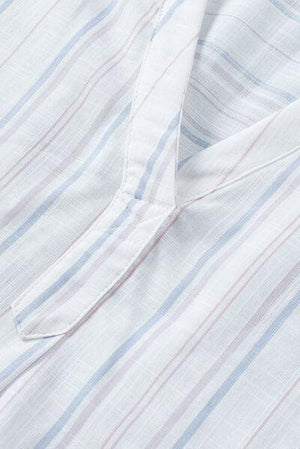 a close up of a white shirt with blue and red stripes