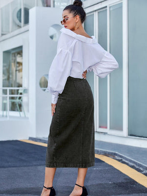 Lasting Trend Button Down Denim Midi Skirt - MXSTUDIO.COM