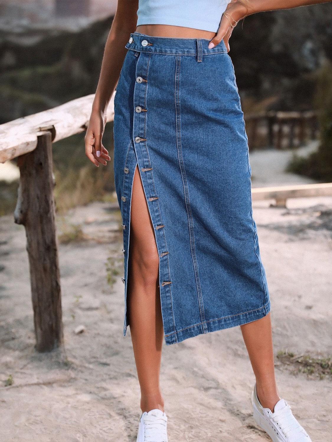 Lasting Trend Button Down Denim Midi Skirt - MXSTUDIO.COM