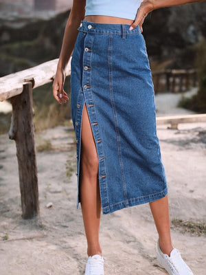 Lasting Trend Button Down Denim Midi Skirt - MXSTUDIO.COM