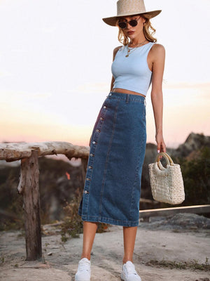 Lasting Trend Button Down Denim Midi Skirt - MXSTUDIO.COM