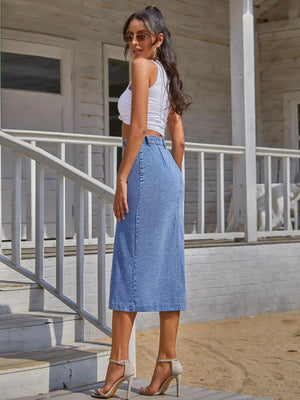 Lasting Trend Button Down Denim Midi Skirt - MXSTUDIO.COM
