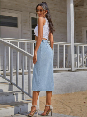 Lasting Trend Button Down Denim Midi Skirt - MXSTUDIO.COM