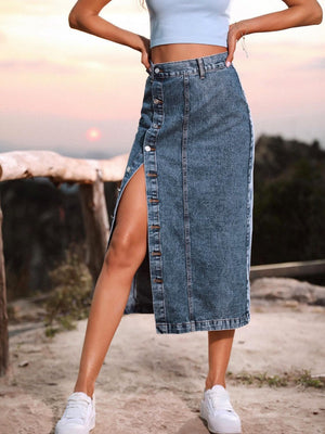 Lasting Trend Button Down Denim Midi Skirt - MXSTUDIO.COM