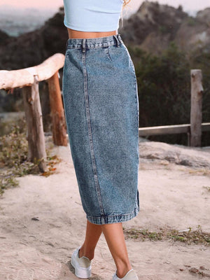Lasting Trend Button Down Denim Midi Skirt - MXSTUDIO.COM