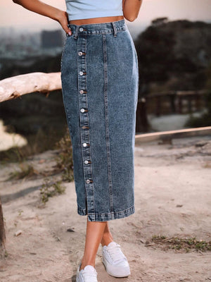 Lasting Trend Button Down Denim Midi Skirt - MXSTUDIO.COM