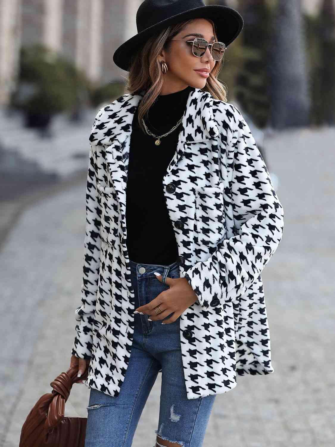 Lasting Warmth Button Down Houndstooth Jacket-MXSTUDIO.COM