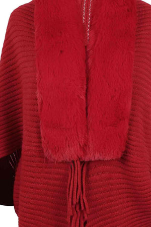 Lavish Winter Fringe Faux Fur Trim Poncho-MXSTUDIO.COM