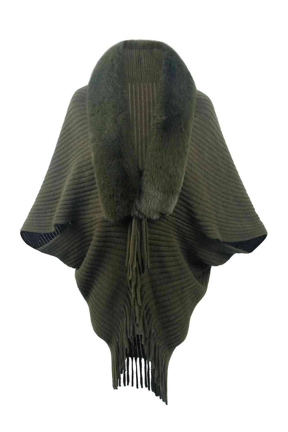 Lavish Winter Fringe Faux Fur Trim Poncho-MXSTUDIO.COM