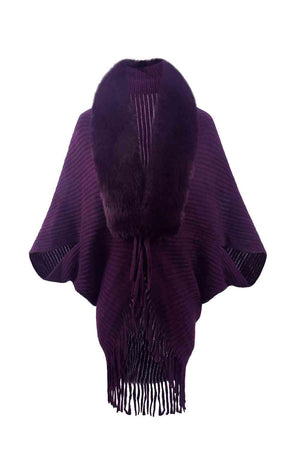 Lavish Winter Fringe Faux Fur Trim Poncho-MXSTUDIO.COM