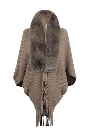 Lavish Winter Fringe Faux Fur Trim Poncho-MXSTUDIO.COM