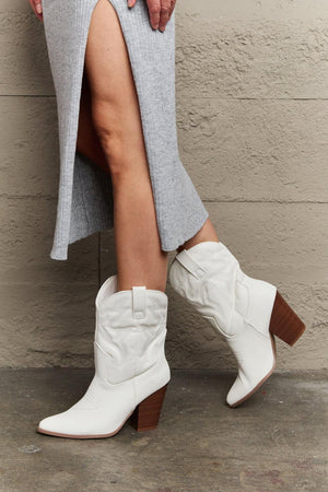 Legend Footwear Mid Block Heels White Cowboy Boots - MXSTUDIO.COM