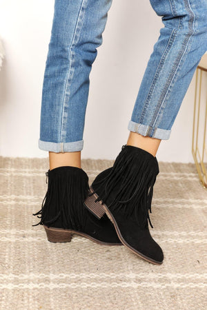 Legend Women's Fringe Black Ankle Cowboy Boots - MXSTUDIO.COM