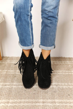 Legend Women's Fringe Black Ankle Cowboy Boots - MXSTUDIO.COM