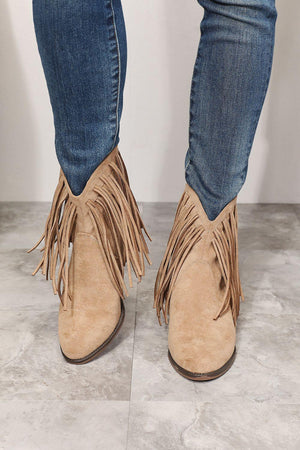 Legend Women's Fringe Tan Ankle Cowboy Boots - MXSTUDIO.COM
