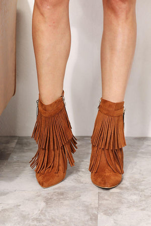 Legend Women's Tassel Ochre Wedge Heel Ankle Booties - MXSTUDIO.COM