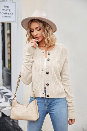 Leisure Warmth Exposed Seam Button Front Cardigan - MXSTUDIO.COM