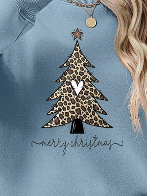 Leopard Christmas Tree Graphic Festive Sweatshirt-MXSTUDIO.COM