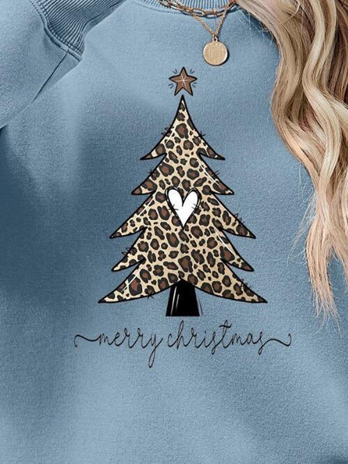 Leopard Christmas Tree Graphic Festive Sweatshirt-MXSTUDIO.COM