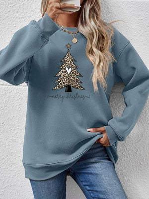 Leopard Christmas Tree Graphic Festive Sweatshirt-MXSTUDIO.COM
