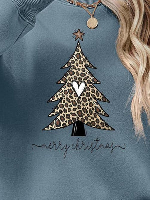 Leopard Christmas Tree Graphic Festive Sweatshirt-MXSTUDIO.COM