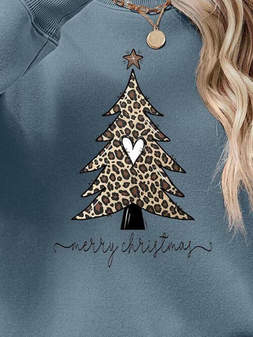 Leopard Christmas Tree Graphic Festive Sweatshirt-MXSTUDIO.COM