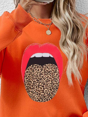 Leopard Lip Graphic Women Long Sleeve Sweatshirt-MXSTUDIO.COM