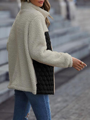 Leopard Patch Zip Up Fleece Jacket-MXSTUDIO.COM