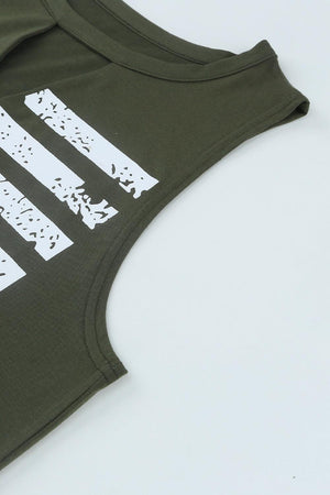 Let It Go Crew Neck Graphic USA Flag Tank Top - MXSTUDIO.COM