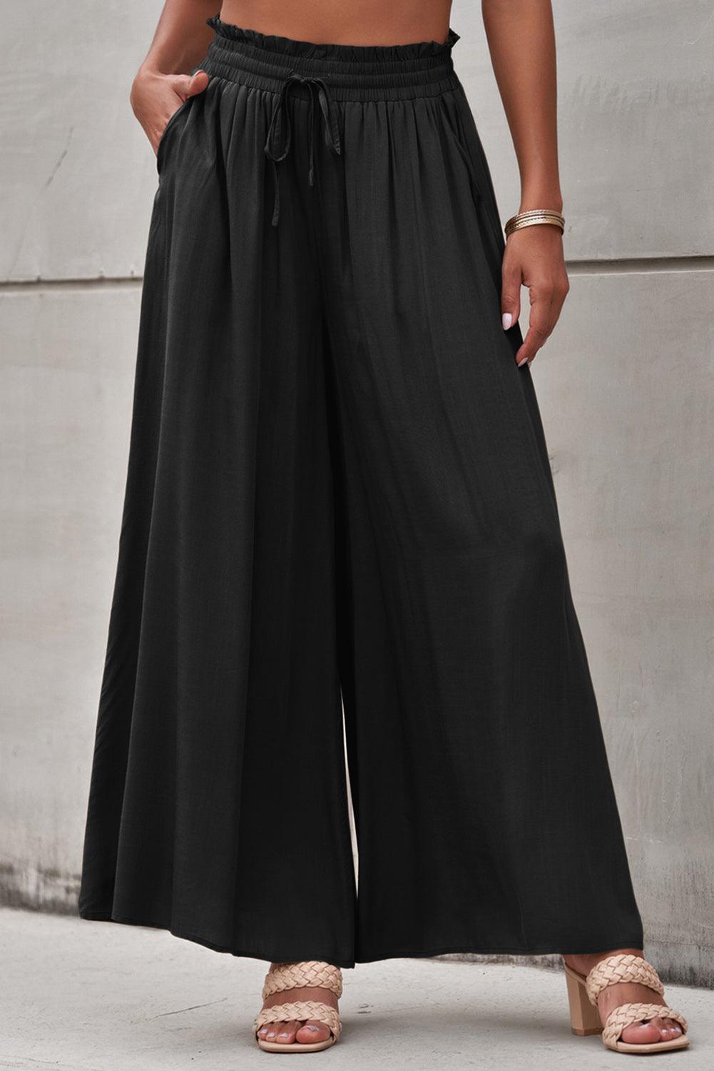 Let Loose Drawstring Elastic Waist Palazzo Pants - MXSTUDIO.COM