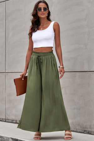 Let Loose Drawstring Elastic Waist Palazzo Pants - MXSTUDIO.COM