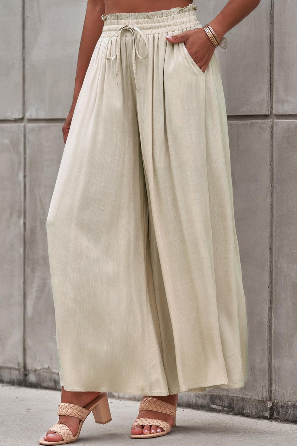 Let Loose Drawstring Elastic Waist Palazzo Pants - MXSTUDIO.COM