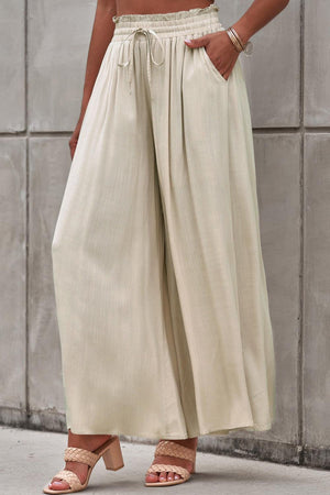 Let Loose Drawstring Elastic Waist Palazzo Pants - MXSTUDIO.COM
