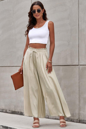 Let Loose Drawstring Elastic Waist Palazzo Pants - MXSTUDIO.COM