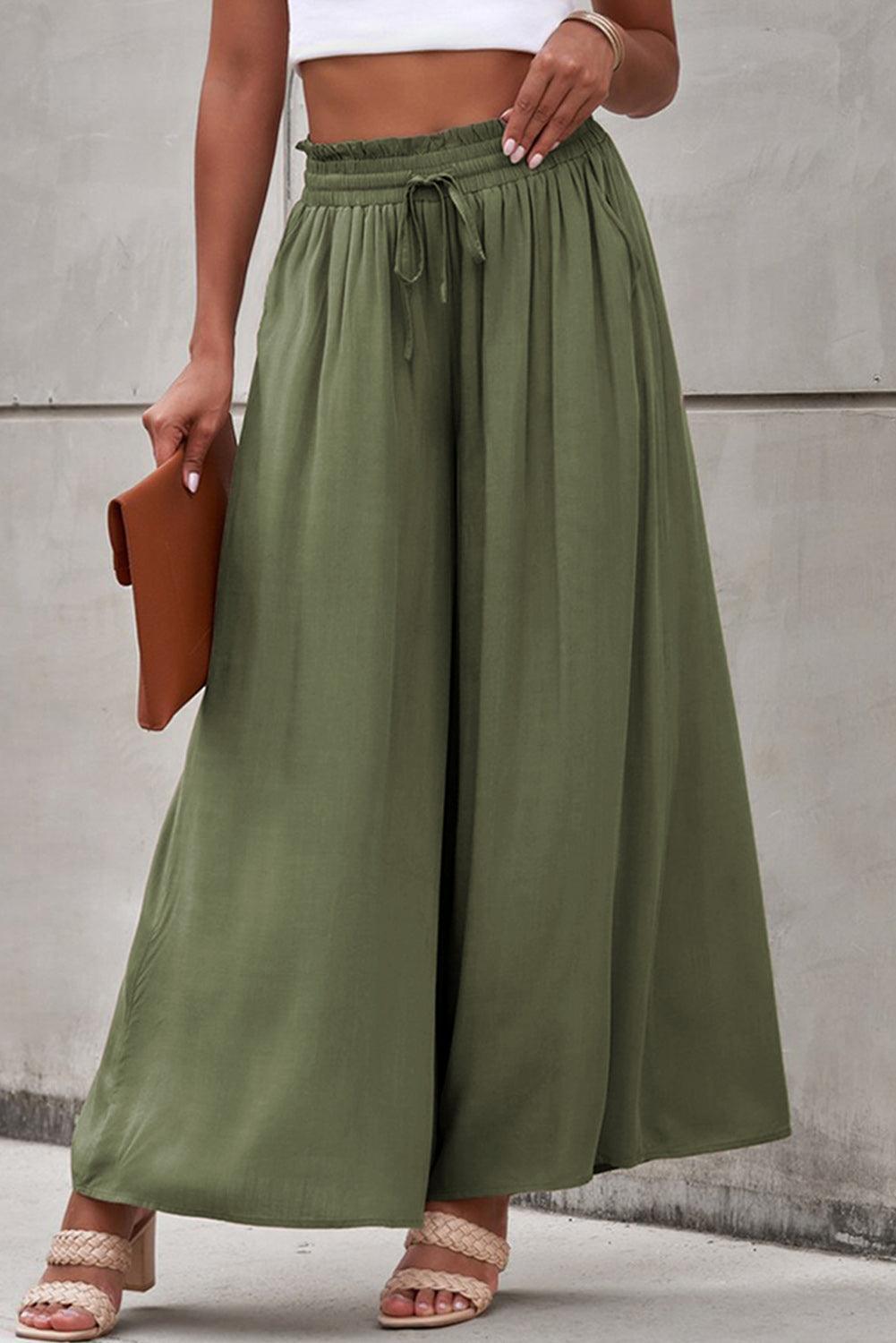 Let Loose Drawstring Elastic Waist Palazzo Pants - MXSTUDIO.COM