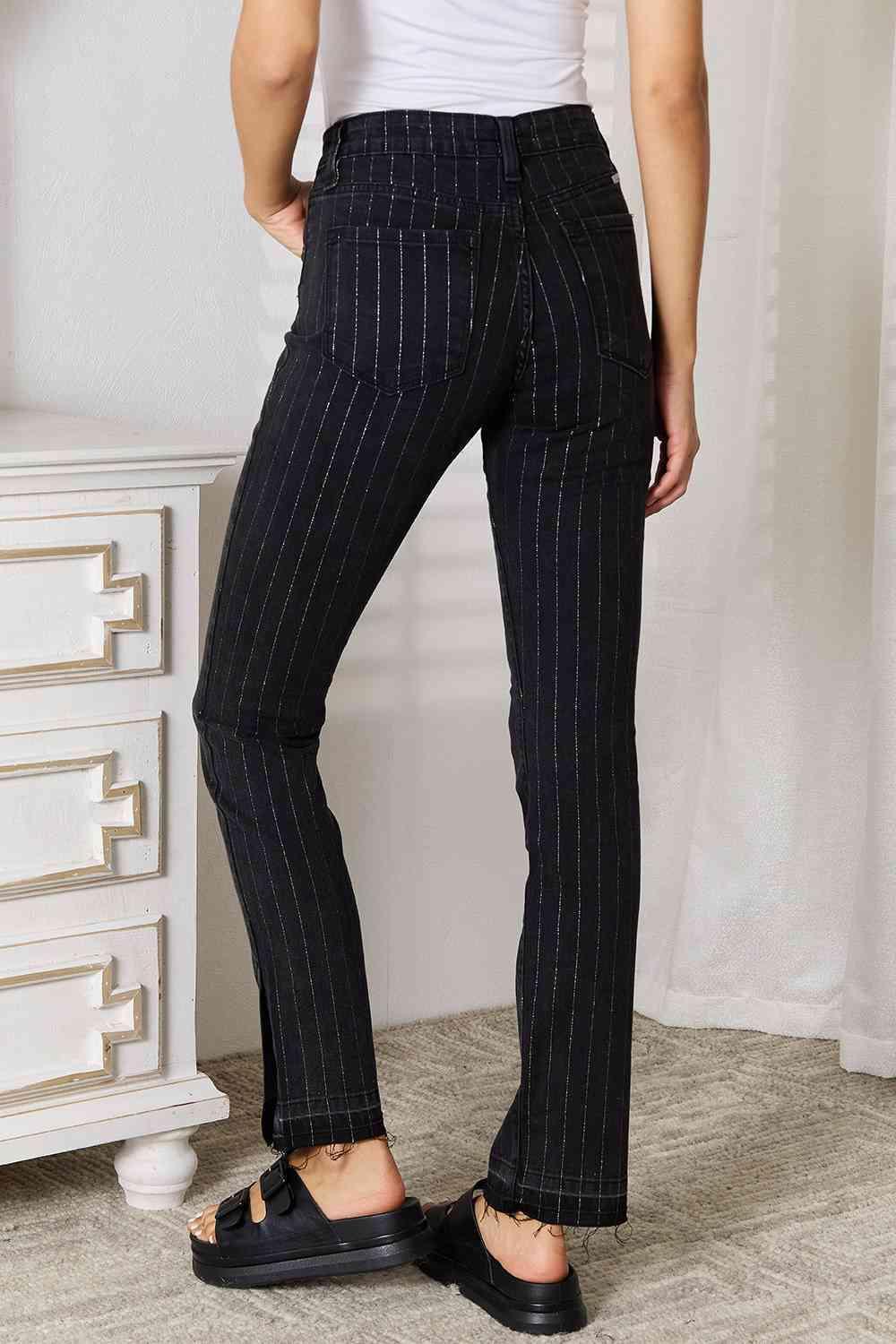 Let's Go Straight Leg Black Pinstripe Pants - MXSTUDIO.COM