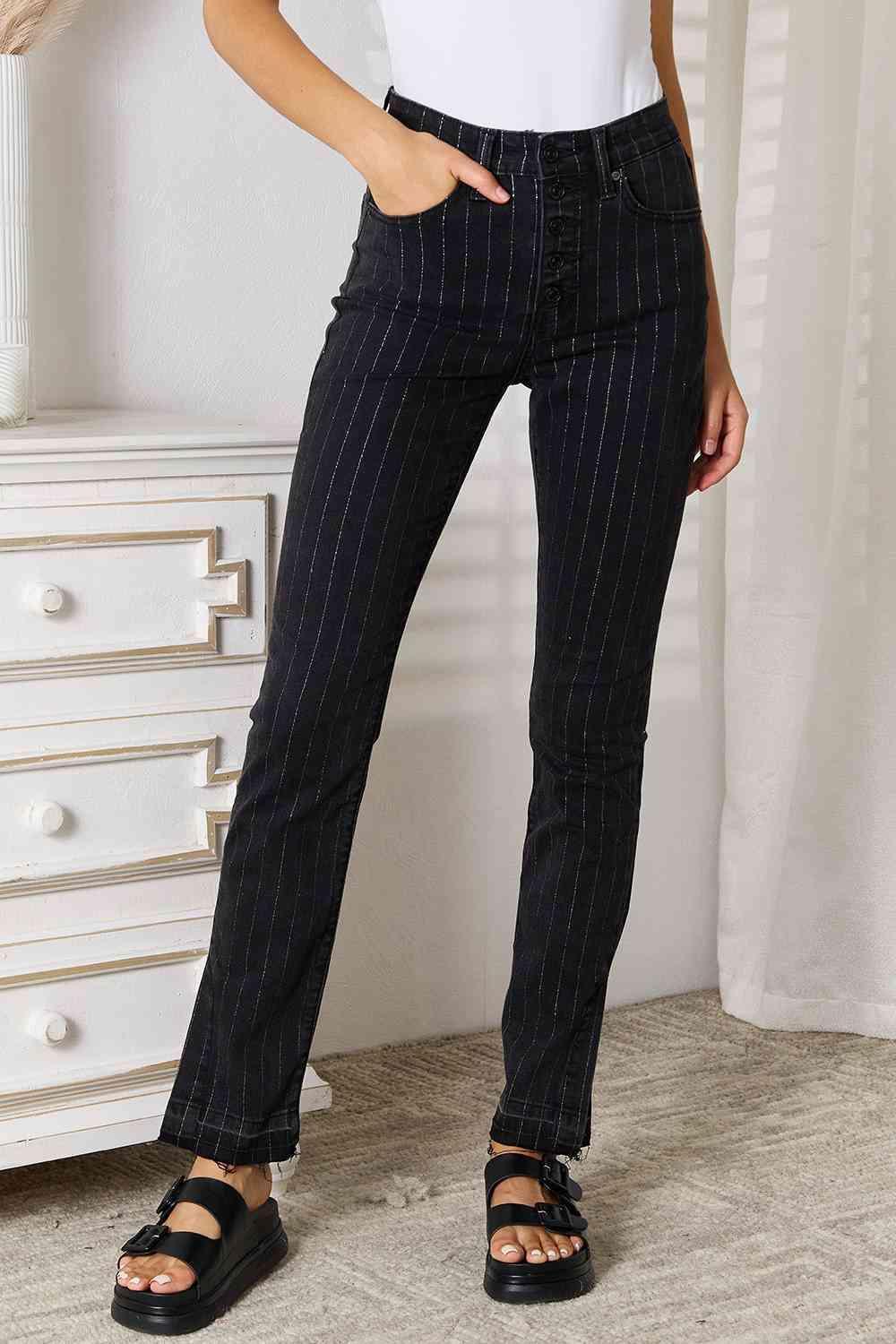 Let's Go Straight Leg Black Pinstripe Pants - MXSTUDIO.COM