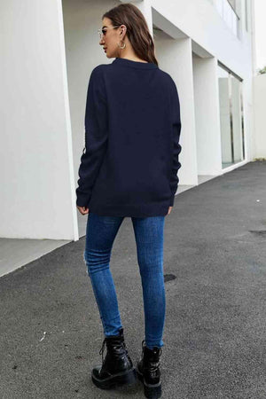 Letter A Long Sleeve Crew Neck Sweater - MXSTUDIO.COM