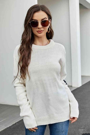 Letter A Long Sleeve Crew Neck Sweater - MXSTUDIO.COM