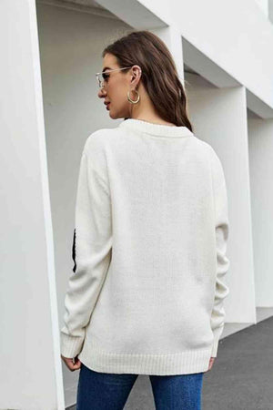 Letter A Long Sleeve Crew Neck Sweater - MXSTUDIO.COM