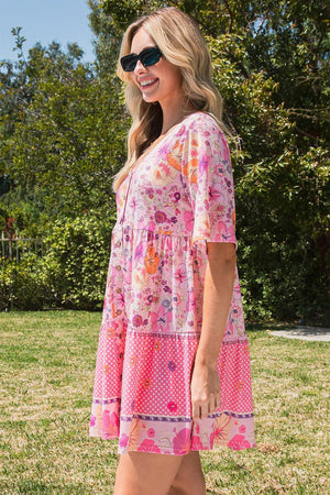 Light And Airy Buttoned Polka Dot Floral Mini Dress - MXSTUDIO.COM