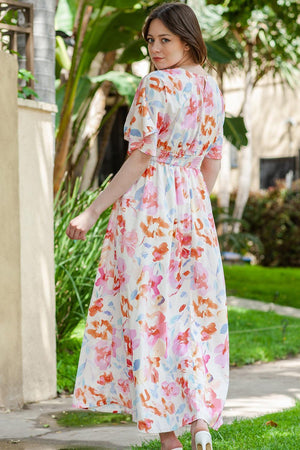Light And Airy Floral Slit Deep V Maxi Dress - MXSTUDIO.COM