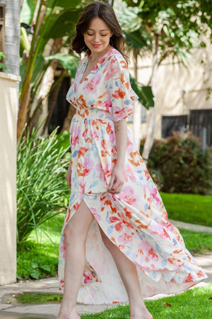 Light And Airy Floral Slit Deep V Maxi Dress - MXSTUDIO.COM