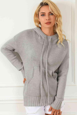 Light Gray Kangaroo Pocket Hooded Sweater - MXSTUDIO.COM